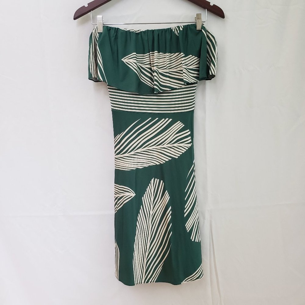 BCBGMaxAzaria Tropical Palm Strapless Dress